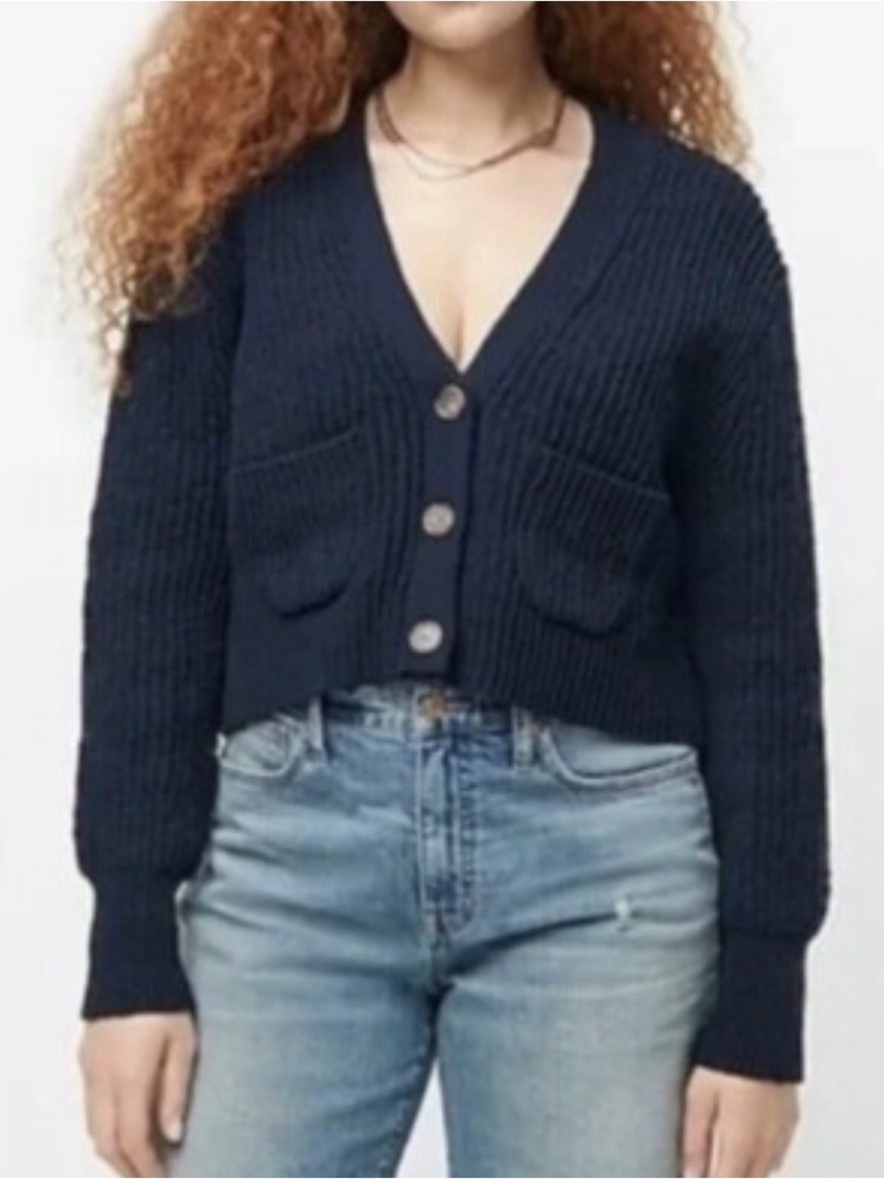 J. Crew Navy Cropped V-Neck Button-Front Cardigan